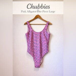 Chubbies Pink Alligator Print One Piece Swimsuit Large